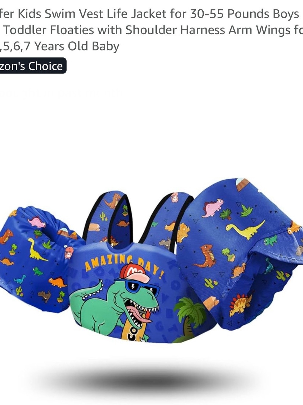 Kids Blue Dinosaur Swim Vest with Arm Floaties - Amazing Day
